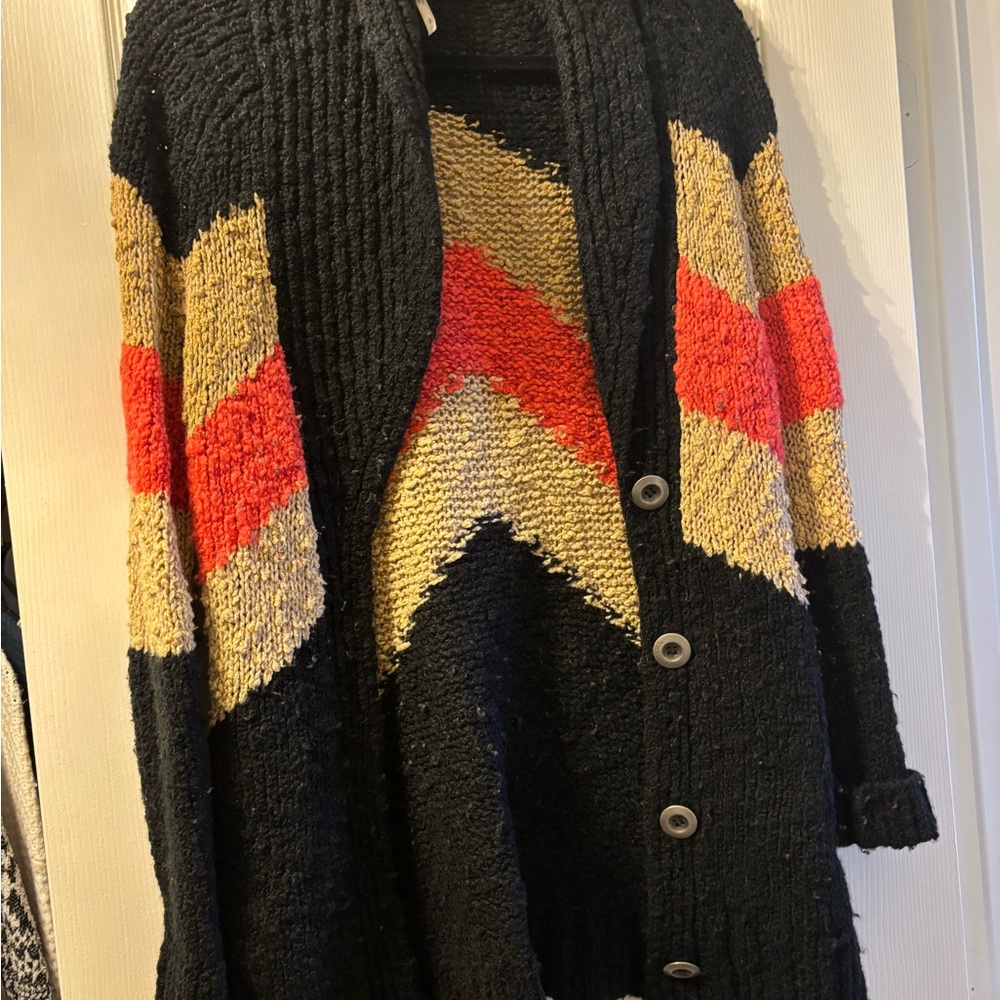 Free People Black and Tan Chevron Cardigan